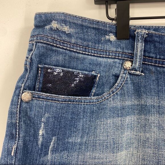 Seven7 Jeans Trendy Plus Size Sequin-Patch Bootcut Distressed Denim Jeans - Picture 3 of 12